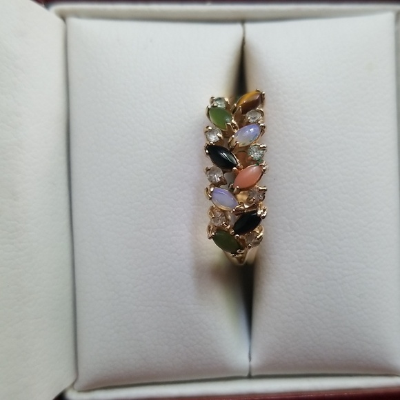 Gold plated ring with genuine semi-precious stones.  Ladies size 8. - Picture 2 of 4